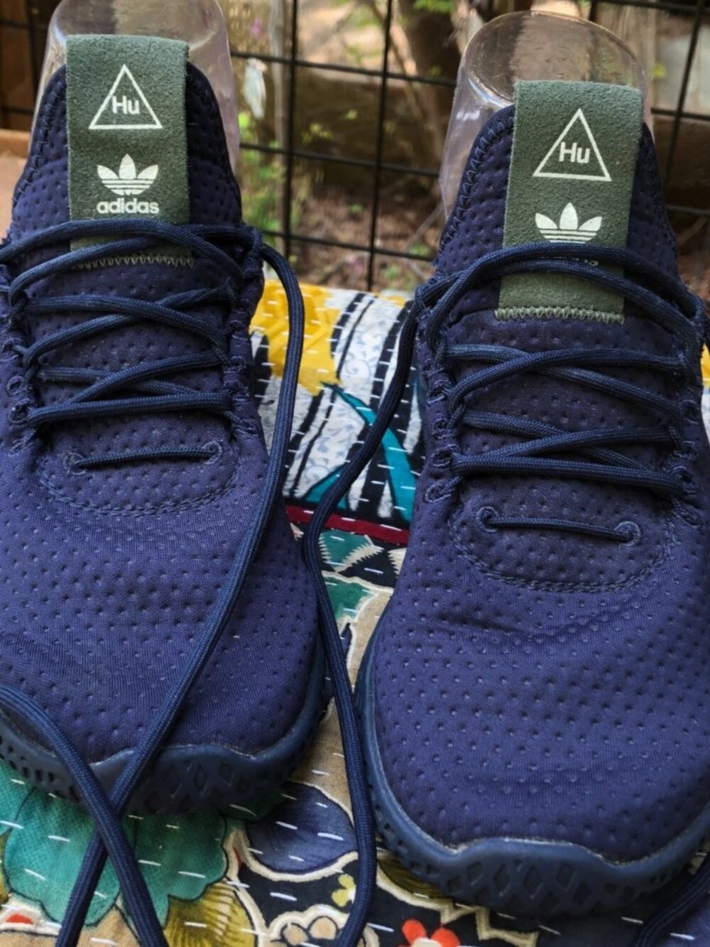 Blue adidas Pharrell Williams shoes youth size 4, women 5.5-6